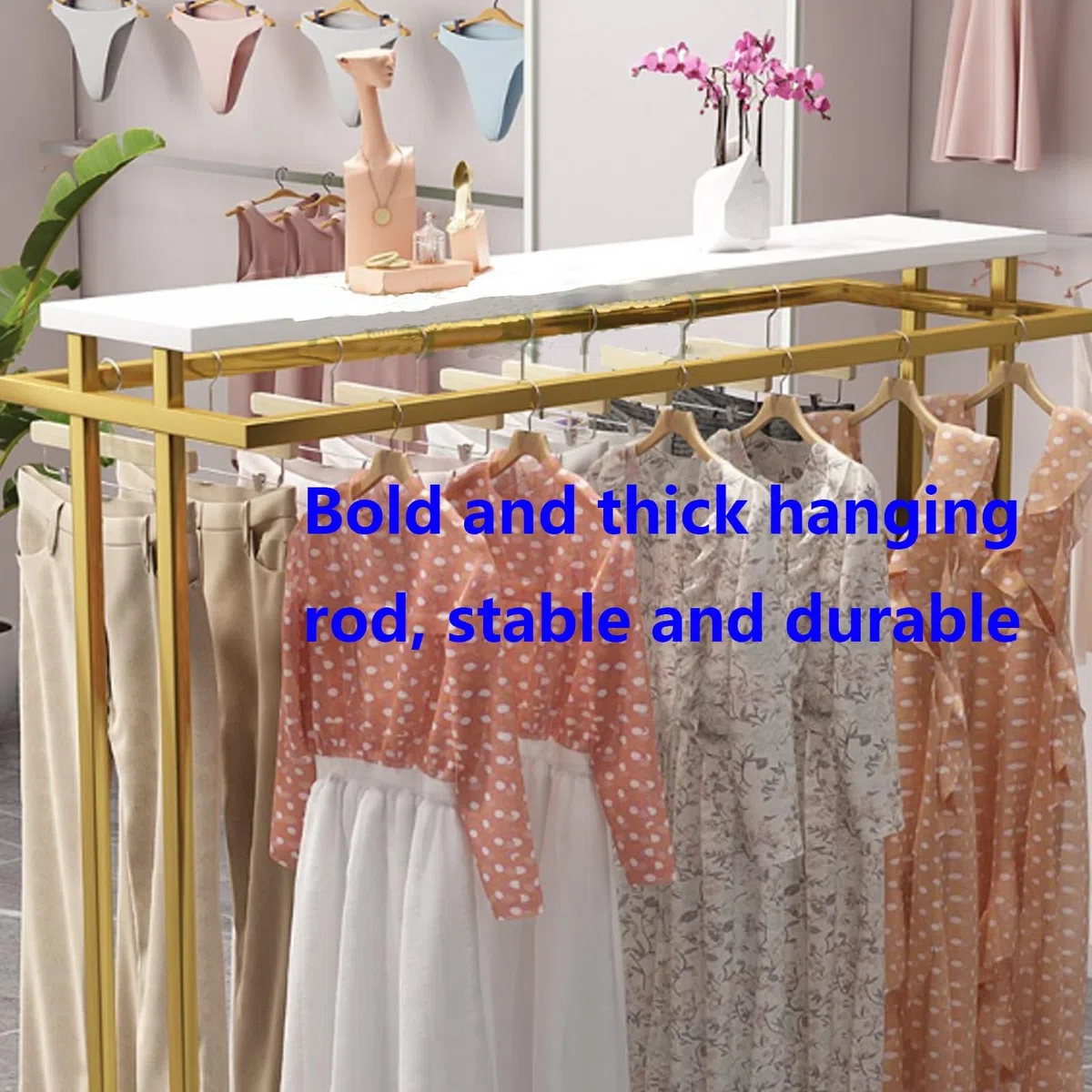 Robuster Doppelstab-Kleiderständer, moderner Kleiderständer für Schlafzimmer und Einzelhandel, stilvoller Kleider-Organizer-Display, 120 x 50 x 150 cm, elegantes Design für optimale Aufbewahrung