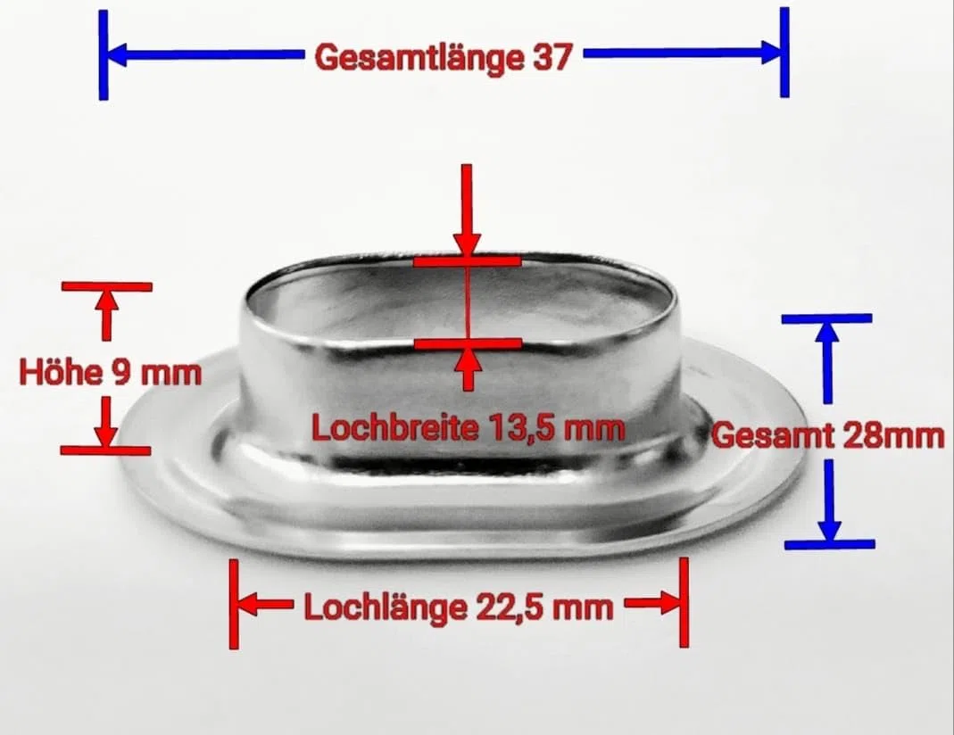 Oval Ösen Einschlagstempel Locheisen 22,5 x 13,5 mm + 20 Ovalösen Messing Nickel rostfrei