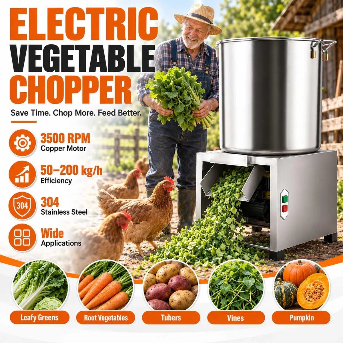 1800w Futterschneider, 50-200 Kg/H, Edelstahl, Für Tierfutter 1800W