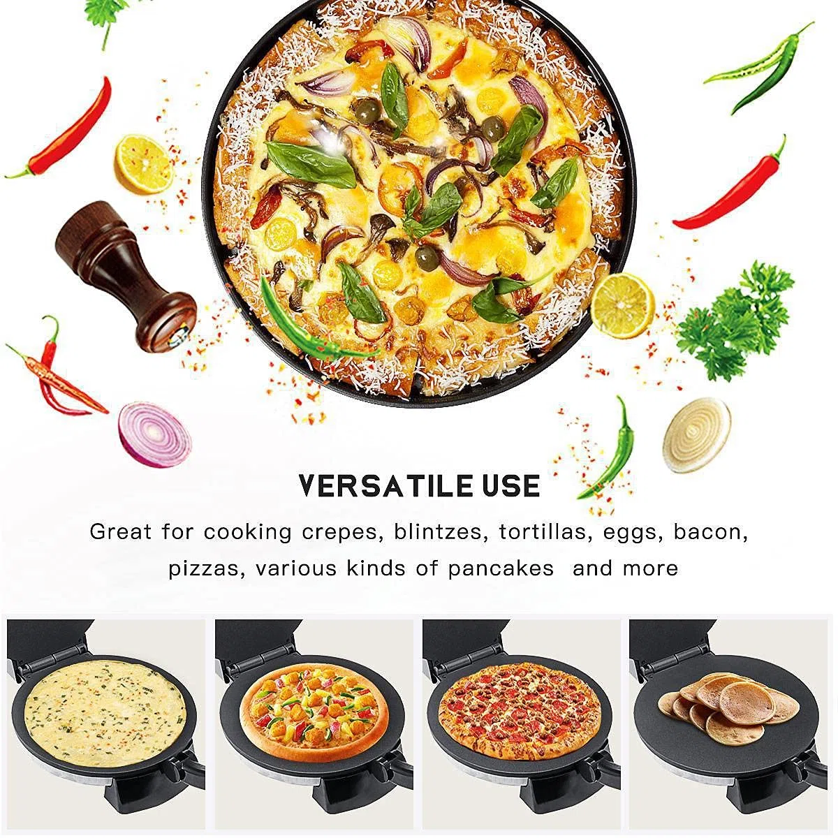 Automatische Roti-Hersteller-Maschine, 2000W elektrische Chapati-Presse mit Antihaft-Platten und Einstellbarer Wärmesteuerung für flaches Brot-Kochen