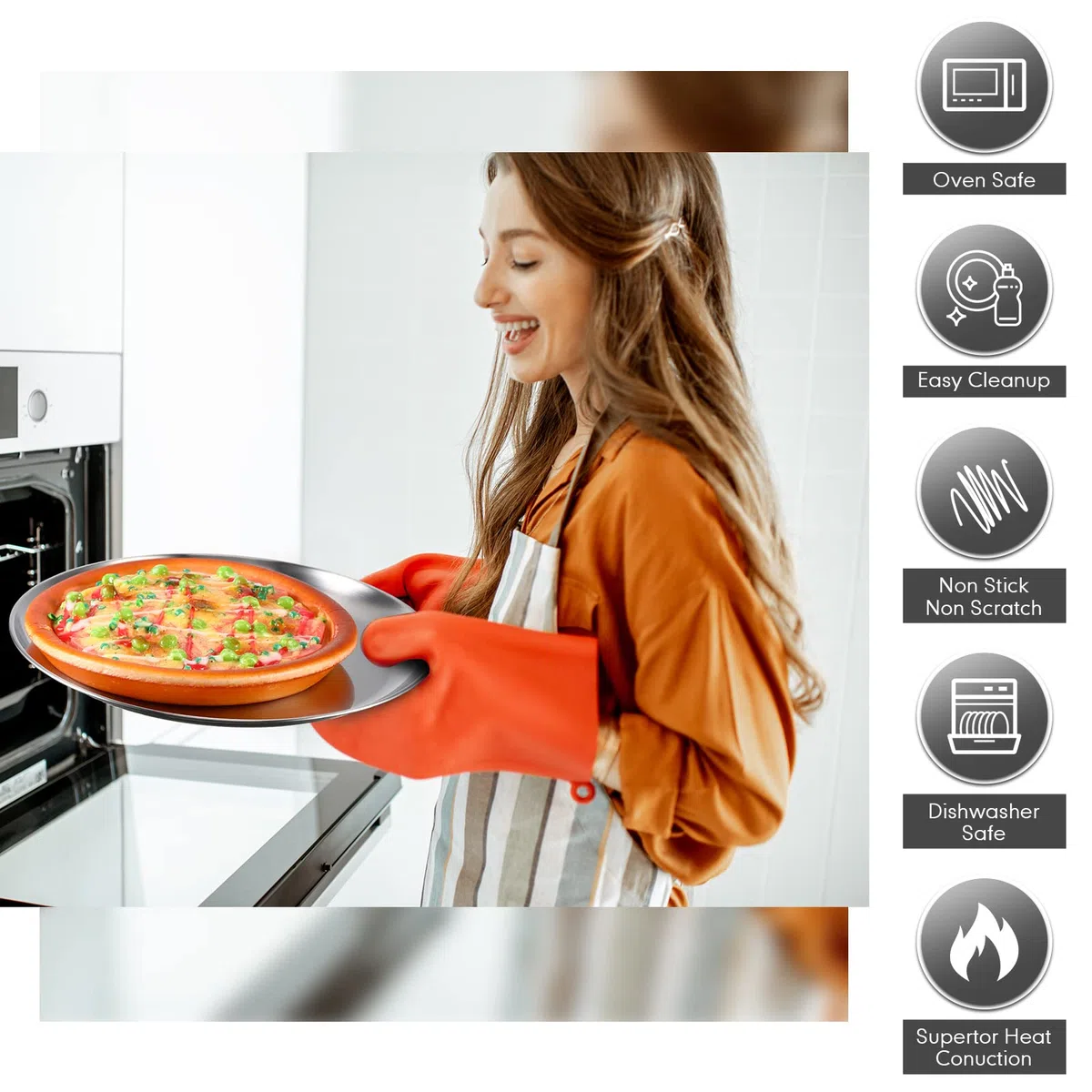 Thenshop Pizzableche aus Edelstahl, 45,7 cm, rund, Backgeschirr, Pizzableche für Ofen, Küche, Backen, Zuhause, Restaurant, sicher, stabil, wiederverwendbar, leicht zu reinigen, mattes Silber, 8 Stück