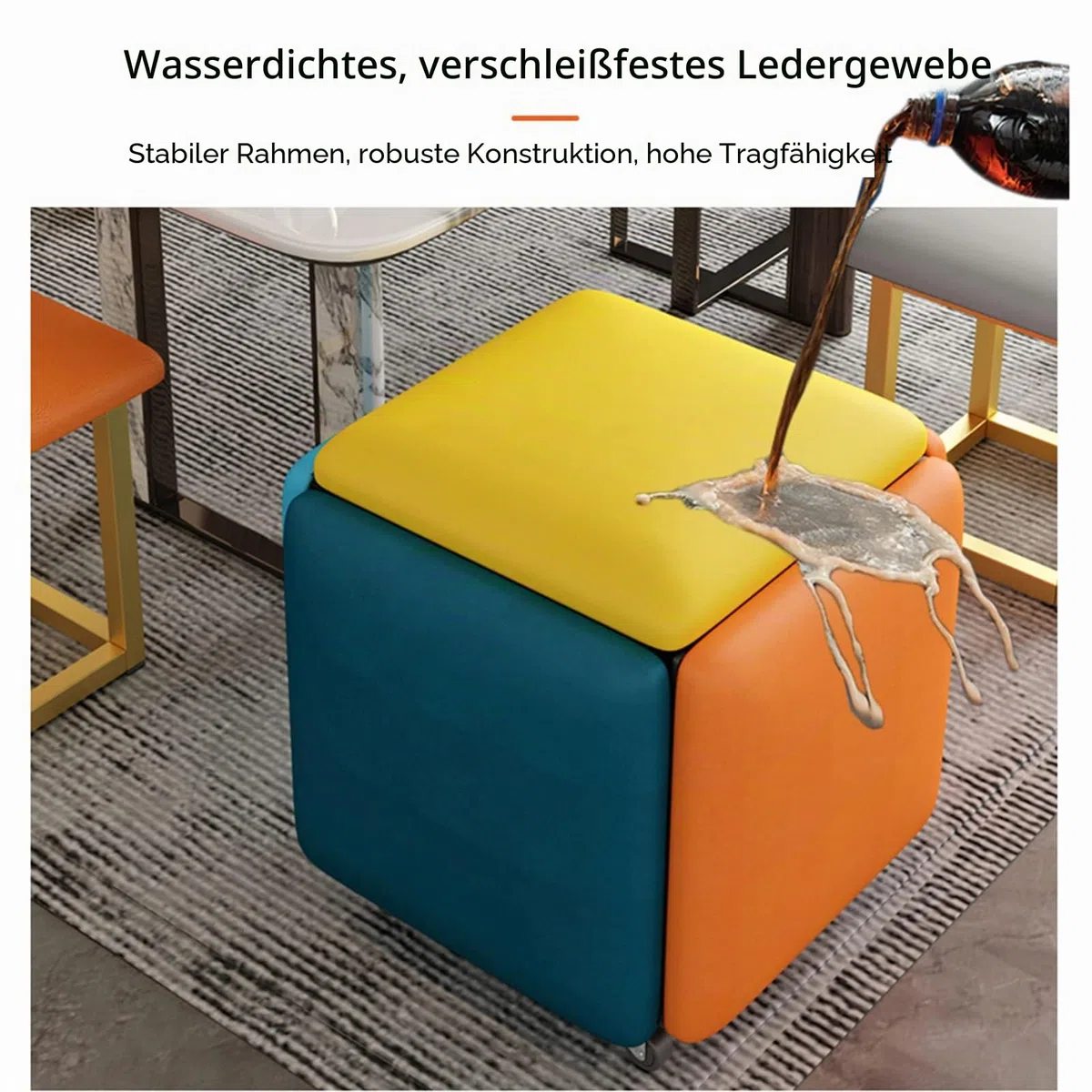 5 in 1 Nesting Hocker mit Rädern - Fußstütze, Würfel, Sitz stapelbar für Schlafzimmer, Wohnheim, Wohnzimmer