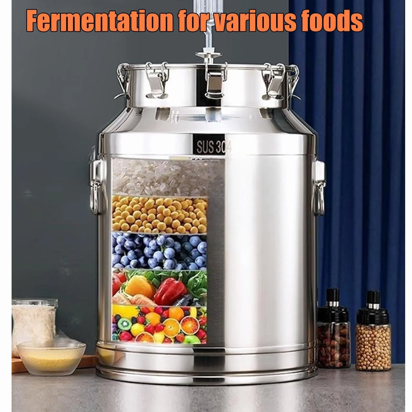 Fermenter für Zuhause Brauen, Edelstahl-Eimer mit Luftschleuse, leicht zu reinigen, für Weingärung oder Lebensmittelaufbewahrung, 40 x 64/76 l