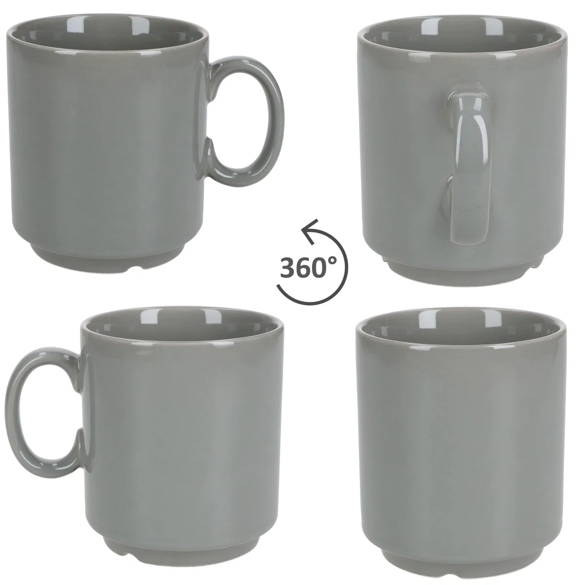 MamboCat Event 48er Set Kaffeebecher I 250 ml I graue Porzellan-Becher mit Henkel 48 Personen I stapelbare Tassen für Heißgetränke wie Tee, Kakao, Latte Macchiato & Co I schickes Kaffee-Geschirr