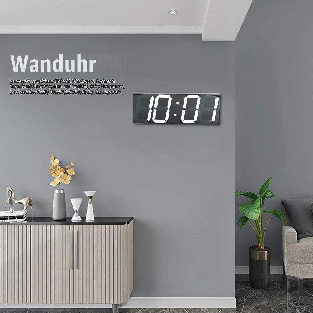 Naroote Große weiße Digital Wanduhr, elektronische Uhr des Spiegel LED für Hauptöffentlichen Raum 100 240V(EU)