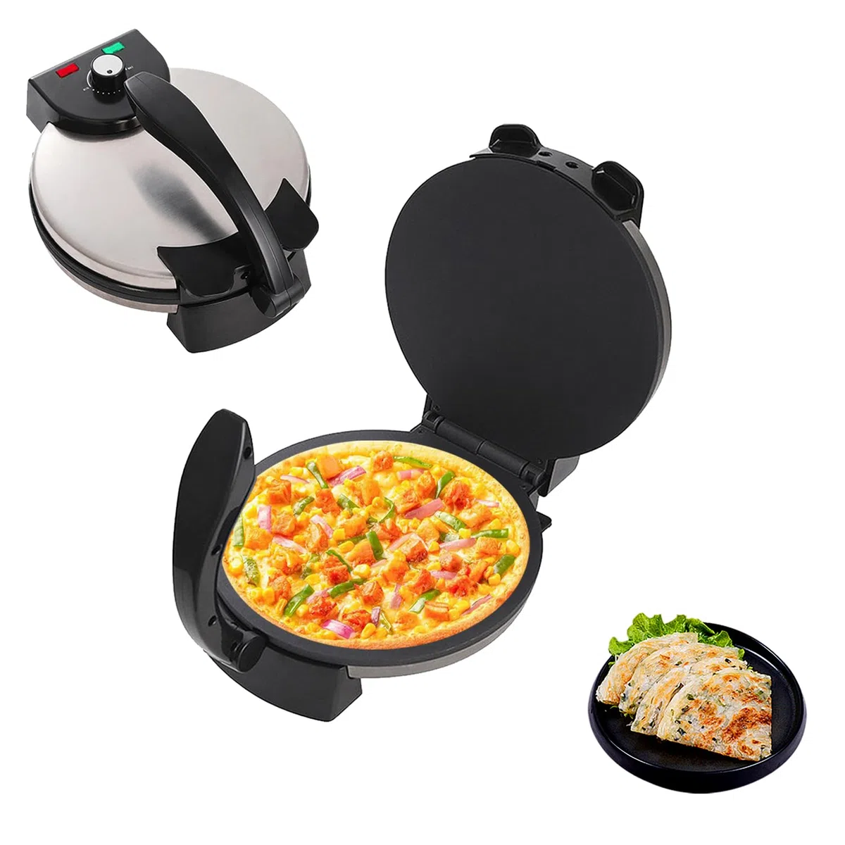 Automatische Roti-Hersteller-Maschine, 2000W elektrische Chapati-Presse mit Antihaft-Platten und Einstellbarer Wärmesteuerung für flaches Brot-Kochen