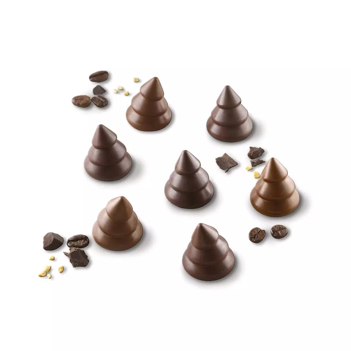 silikomart | Silikonform für Pralinen 3D TREE CHOC, Antihaft, 11 Pralinen, 4er-Set, Easy Choc, Ø 130 mm, h 172 mm, Volumen 96 ml, Made in Italy