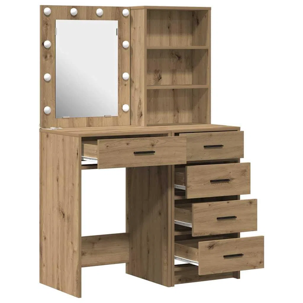 Schminktisch Set Braun 50 x 41 x 135 cm Holzwerkstoff mit LED-Spiegelbeleuchtung Styling-Tisch für Schlafzimmer, Frisieren, Kosmetik, Make-up, Stauraum, Organizer, Abstellfläche