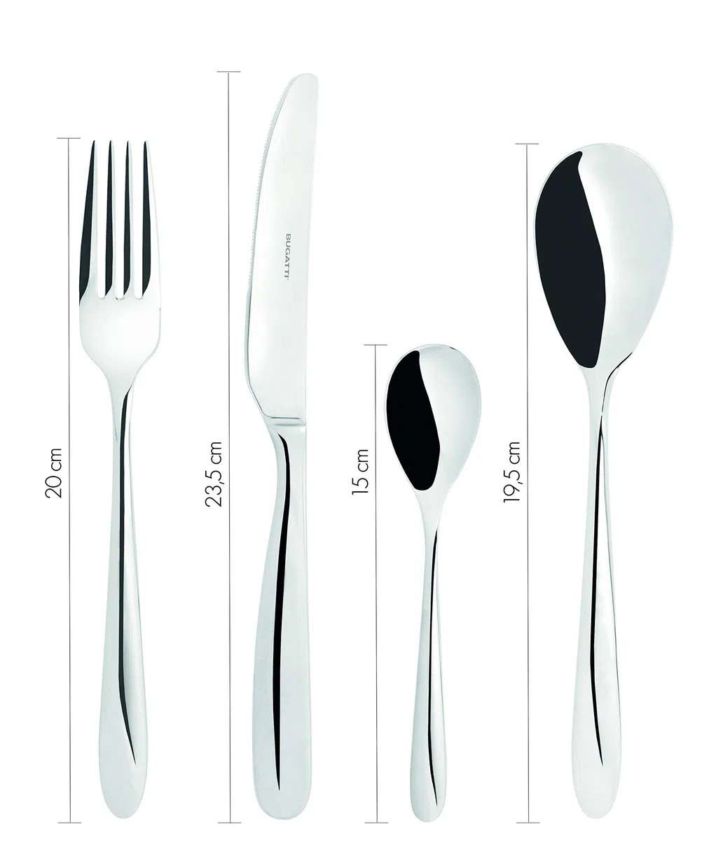 BUGATTI, Capriccio, 24-teiliges Besteckset aus 18/10 Edelstahl mit hoher Dicke, 6-Personen-Besteckset bestehend aus 6 Esslöffeln, 6 Tischgabeln, 6 Tischmessern und 6 Kaffeelöffeln