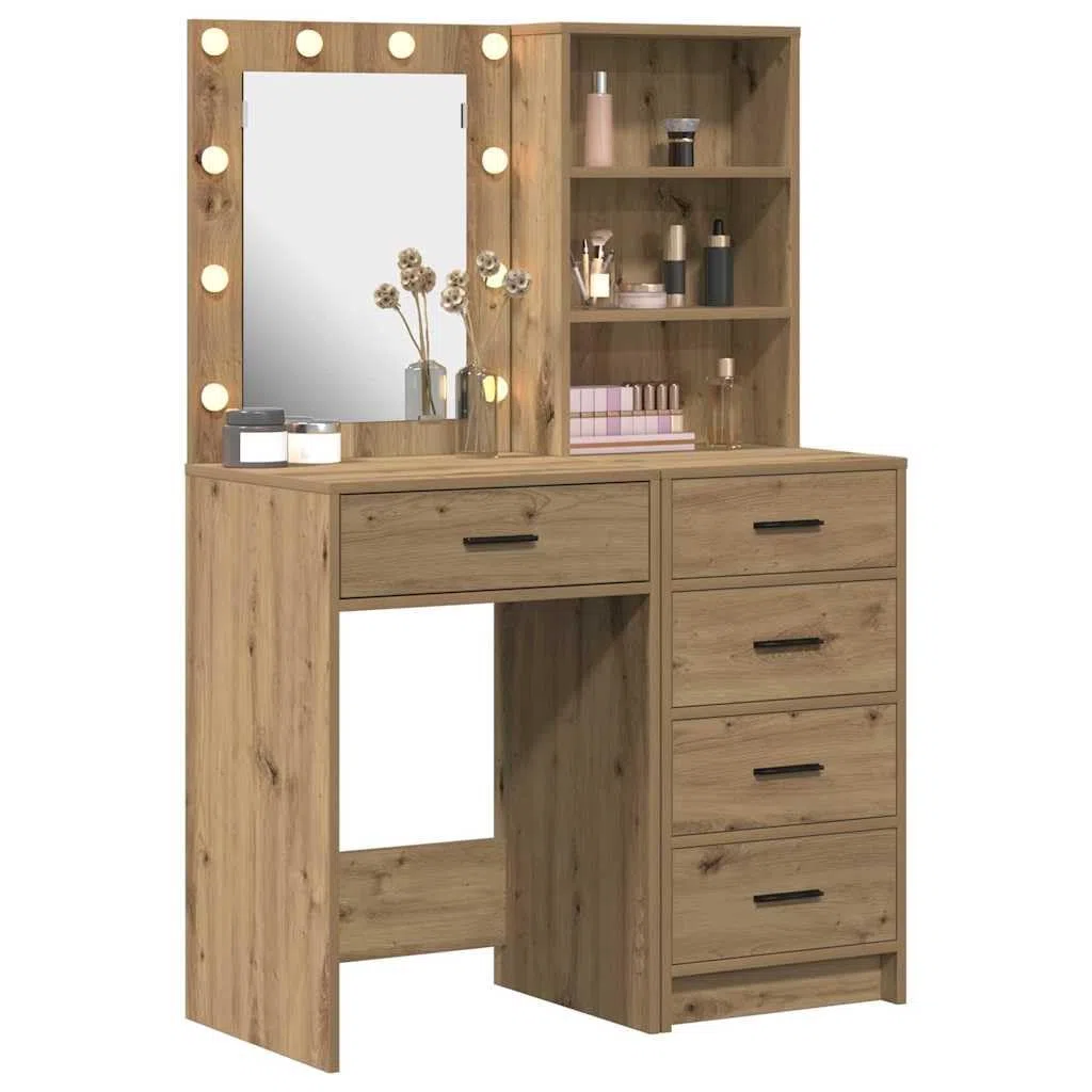 Schminktisch Set Braun 50 x 41 x 135 cm Holzwerkstoff mit LED-Spiegelbeleuchtung Styling-Tisch für Schlafzimmer, Frisieren, Kosmetik, Make-up, Stauraum, Organizer, Abstellfläche
