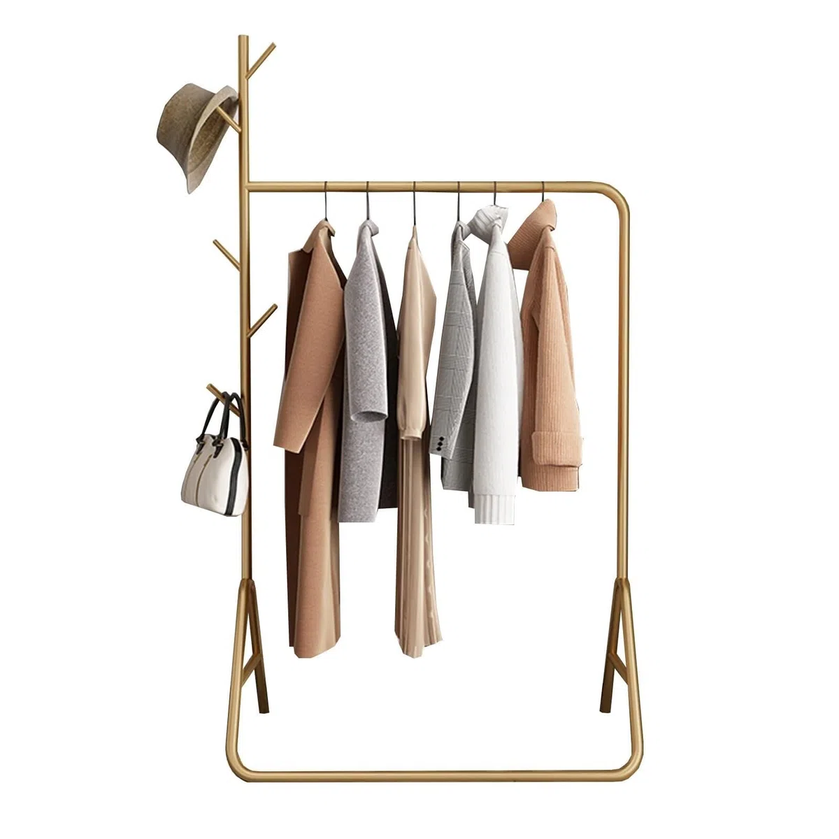 Robustes mobiles Lagerregal – freistehendes Metall-Präsentationsregal mit 5 Haken, Stecktafel für die Garage, moderner Organizer für Kleidung und Werkzeuge mit großer Kapazität, Gold, 80 x 4