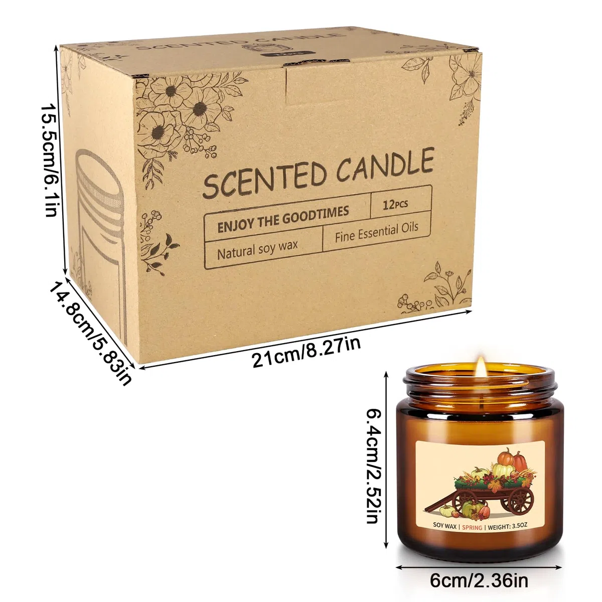 Herbsternte Duftkerzen Geschenkset – 12 Stück Herbst-Sojawachskerzen mit ätherischen Ölen, 100 ml Bernsteinkerzen für Heimdekoration, Thanksgiving & Halloween-Geschenke
