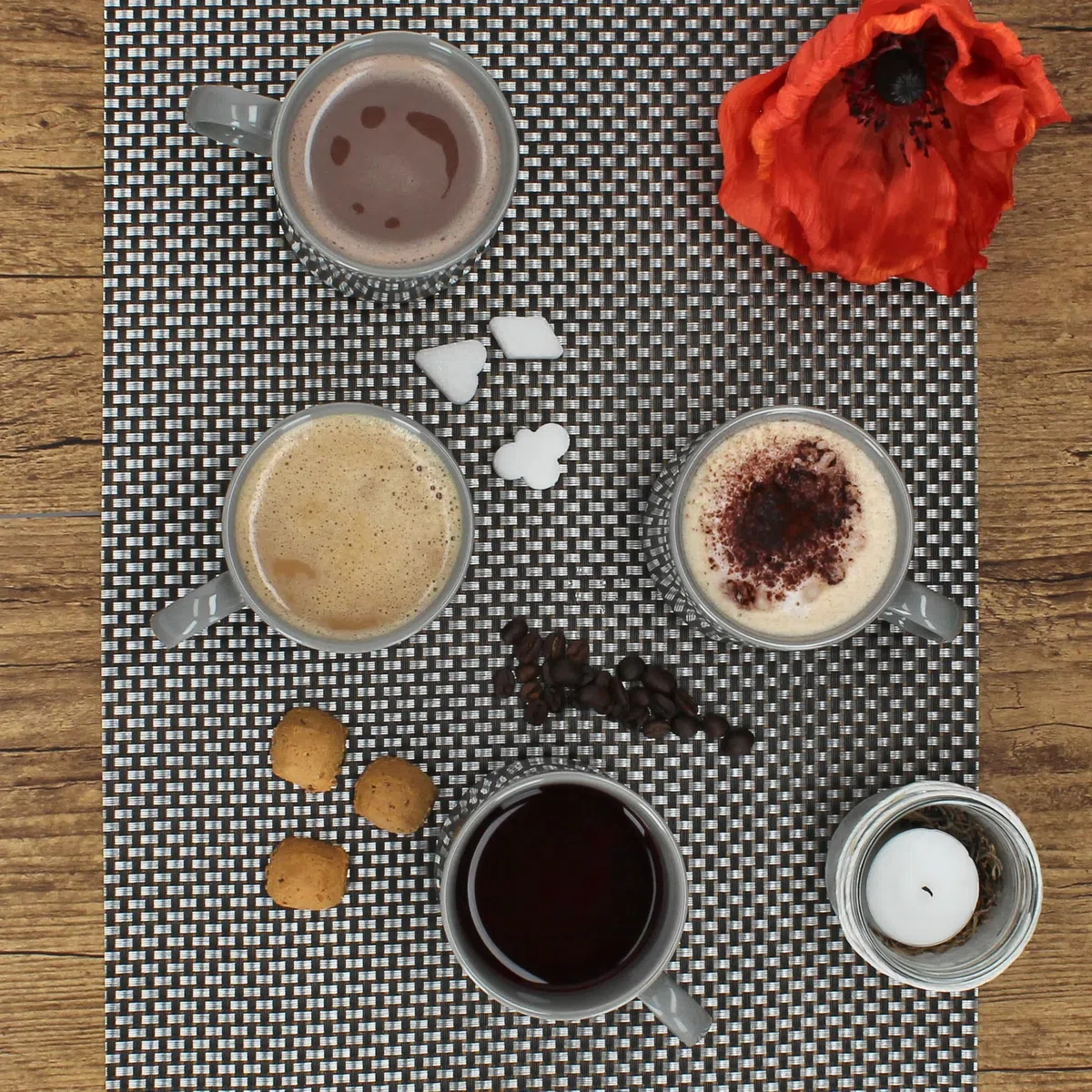 MamboCat Event 48er Set Kaffeebecher I 250 ml I graue Porzellan-Becher mit Henkel 48 Personen I stapelbare Tassen für Heißgetränke wie Tee, Kakao, Latte Macchiato & Co I schickes Kaffee-Geschirr