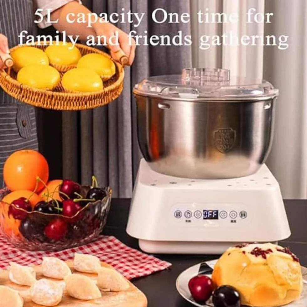 Automatischer Teigkneter mit Fermentfunktion, Elektromischer für Brot, Knödel und Brötchen, Leise 3D-Klingen, 5L-Kapazität, Smart Timer, kompaktes Design für den Hausküchengebrauch