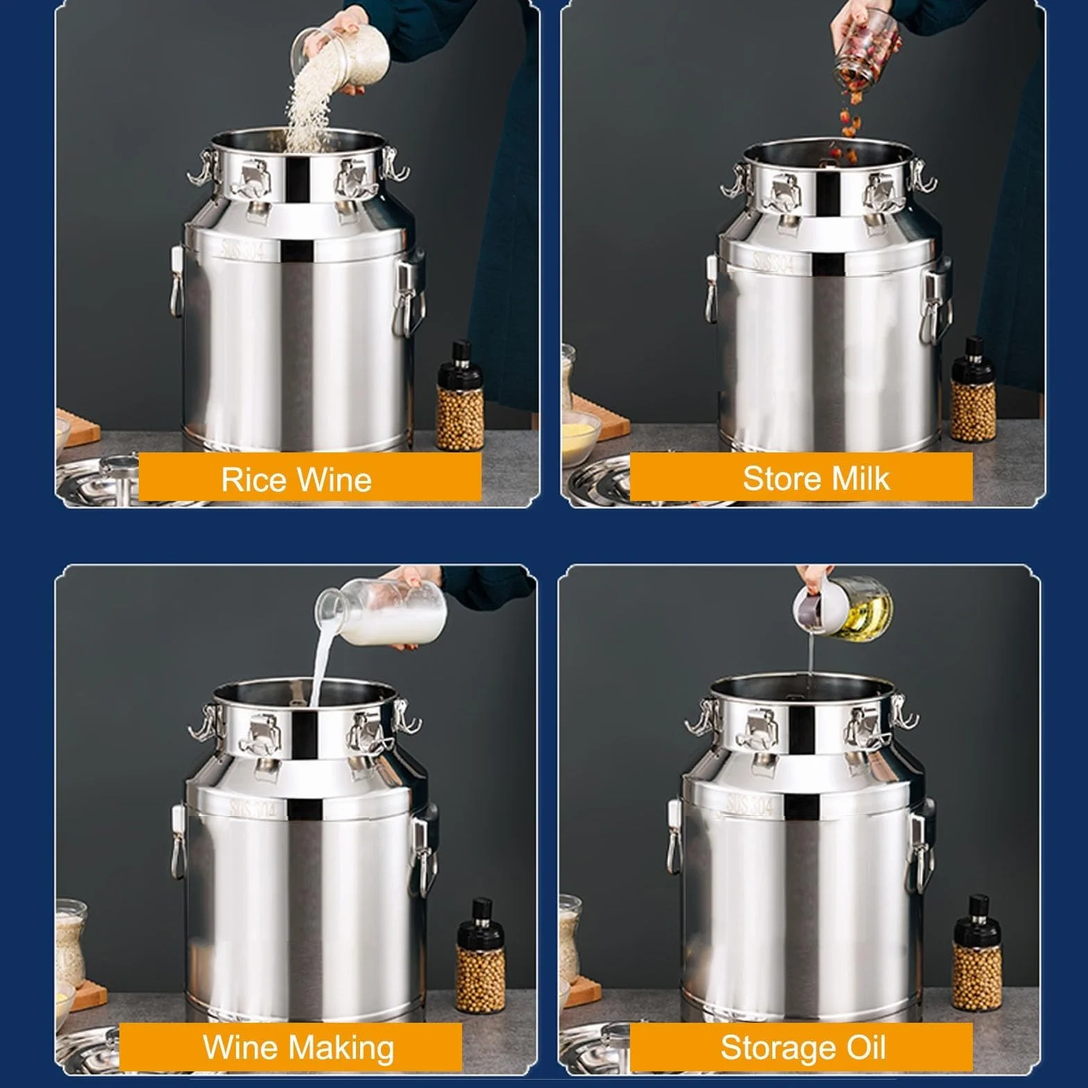Fermenter für Zuhause Brauen, Edelstahl-Eimer mit Luftschleuse, leicht zu reinigen, für Weingärung oder Lebensmittelaufbewahrung, 40 x 64/76 l
