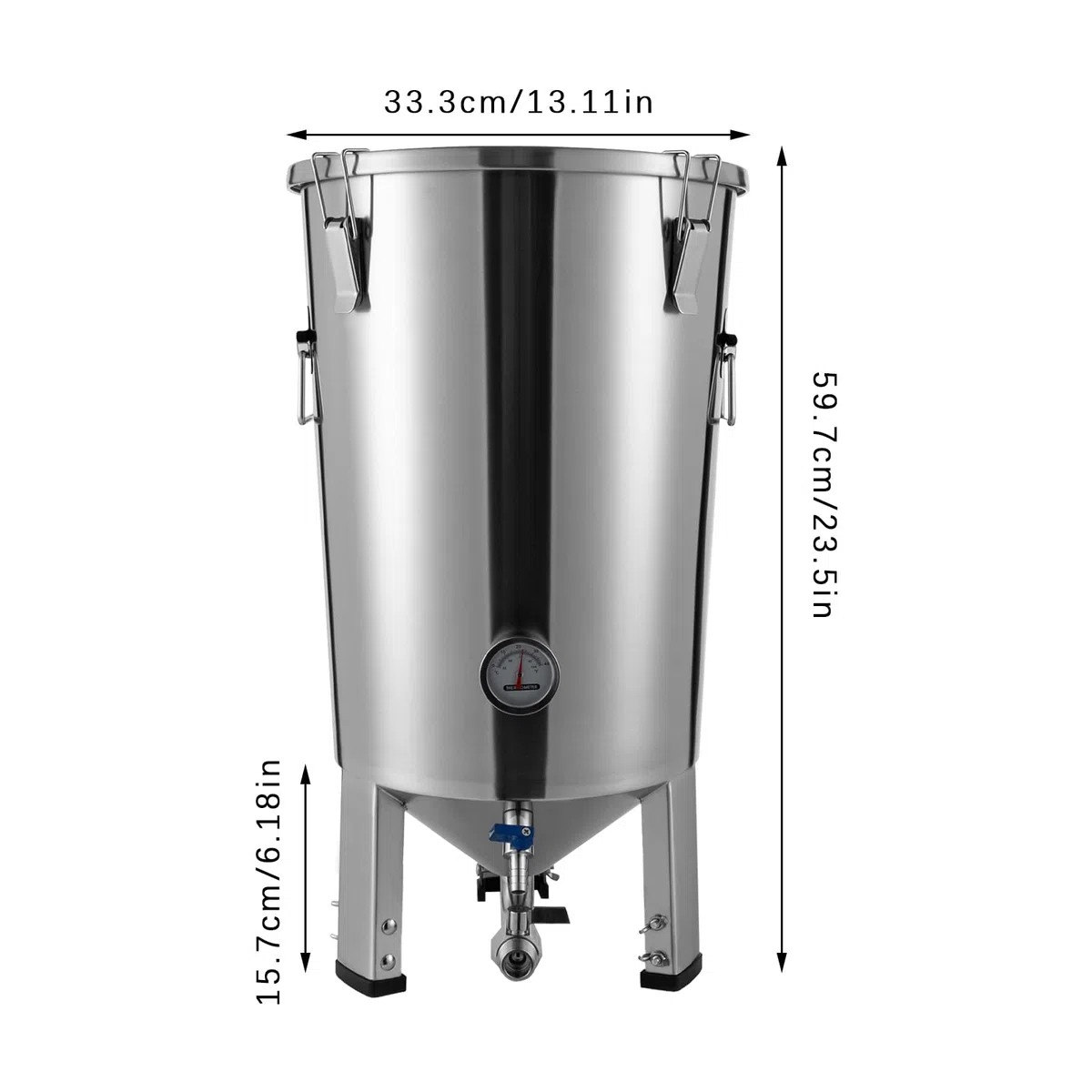 32L Edelstahl Gärbehälter, Druck GäRtank Bierautomat Weinbereitungsmaschine Konisches Bodendesign für Gärung Wein Milch und Fruchtenzymen mit Kühlschlange Temperaturregler Gärrohr