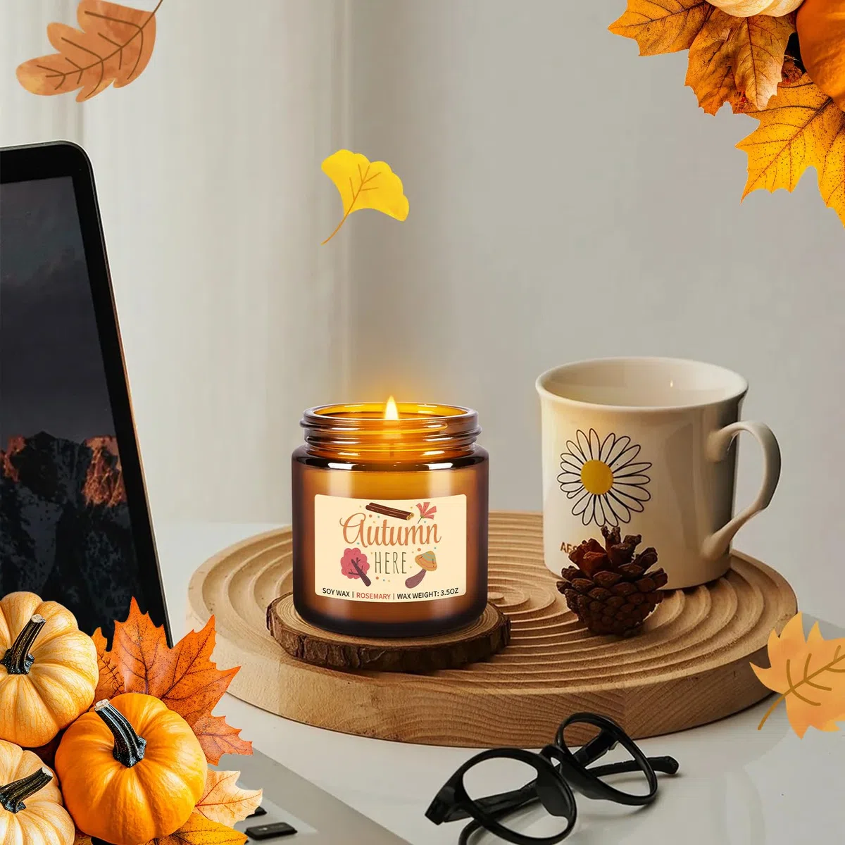 Herbsternte Duftkerzen Geschenkset – 12 Stück Herbst-Sojawachskerzen mit ätherischen Ölen, 100 ml Bernsteinkerzen für Heimdekoration, Thanksgiving & Halloween-Geschenke