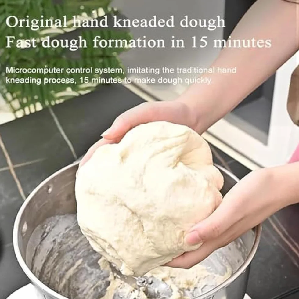 Automatischer Teigkneter mit Fermentfunktion, Elektromischer für Brot, Knödel und Brötchen, Leise 3D-Klingen, 5L-Kapazität, Smart Timer, kompaktes Design für den Hausküchengebrauch
