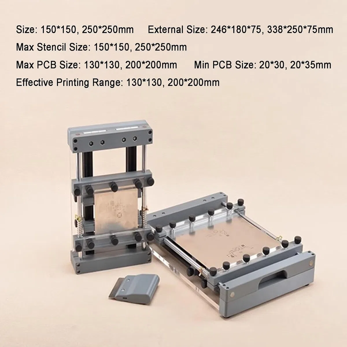 Lötpasten-drucktisch Aus Stahlgewebe, Manueller Leiterplatten-schablonendrucker Mit Rakel, Präziser Positionierung, 150x150mm/250x250mm, Für Serienproduktion Und DIY-projekte 250 * 250mm