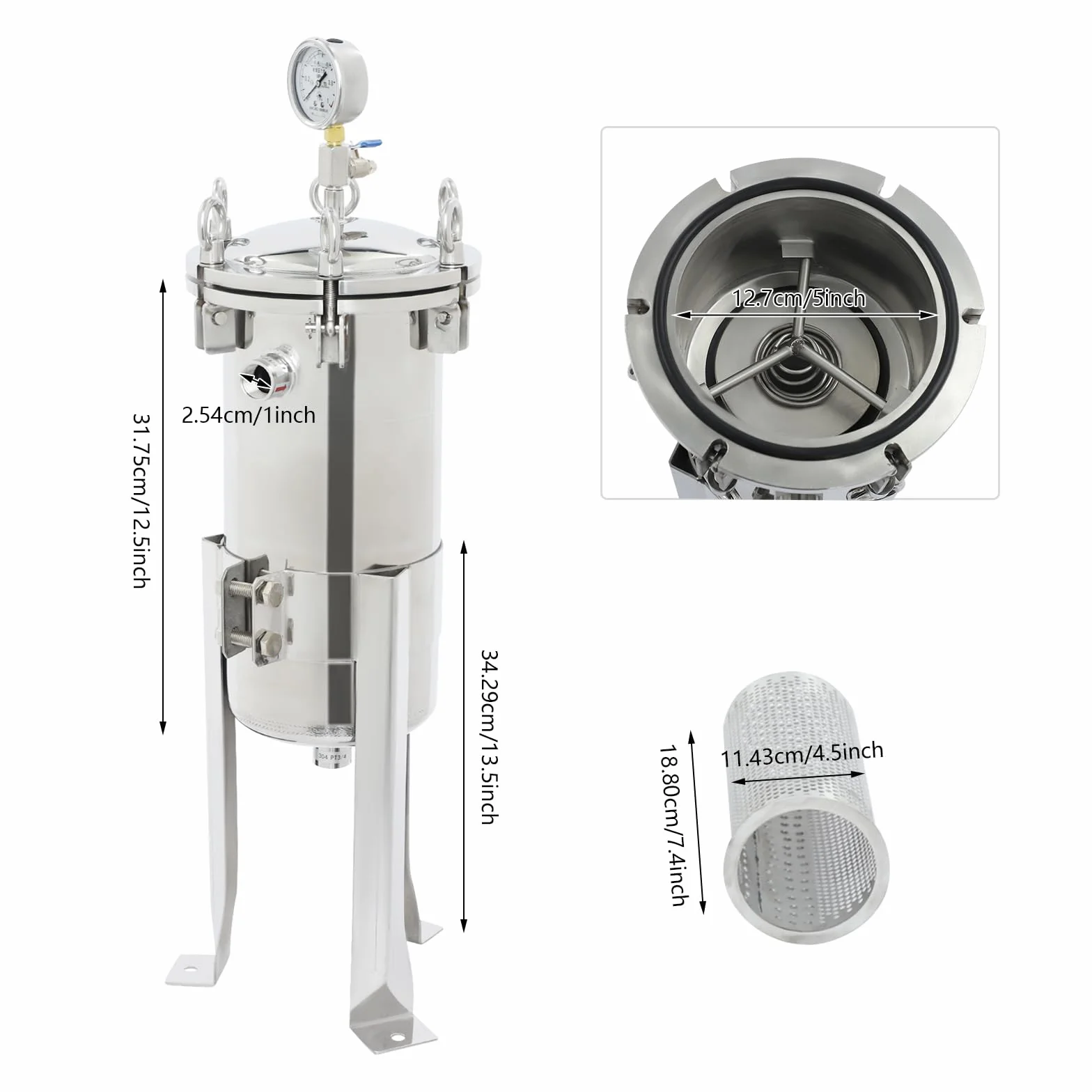 304 Edelstahl-Beutelfilter, Flüssigkeitsfilter Edelstahl Für Wasseraufbereitung, Tinte & Öl, Verstellbar, Hochdruck Beutelfilter, Industriefiltergehäuse, 0,09 m² Filterfläche, 0-6 T/H