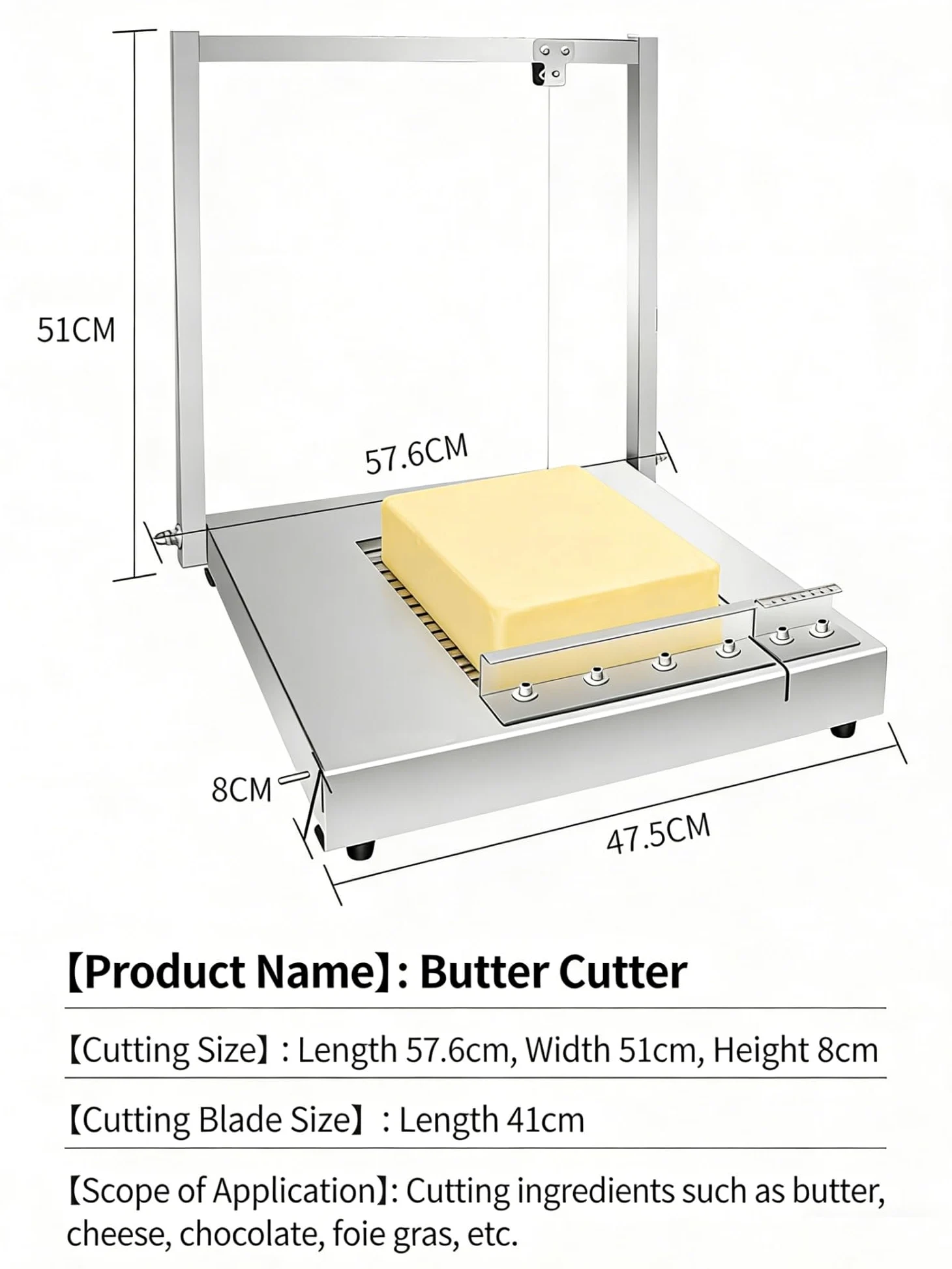 Käsehobel aus Edelstahl mit Schneiddraht, robuster Schneider und Brett für gleichmäßige Schnitte, leicht zu reinigen, ideal für Blockkäse, Wurst und Butter