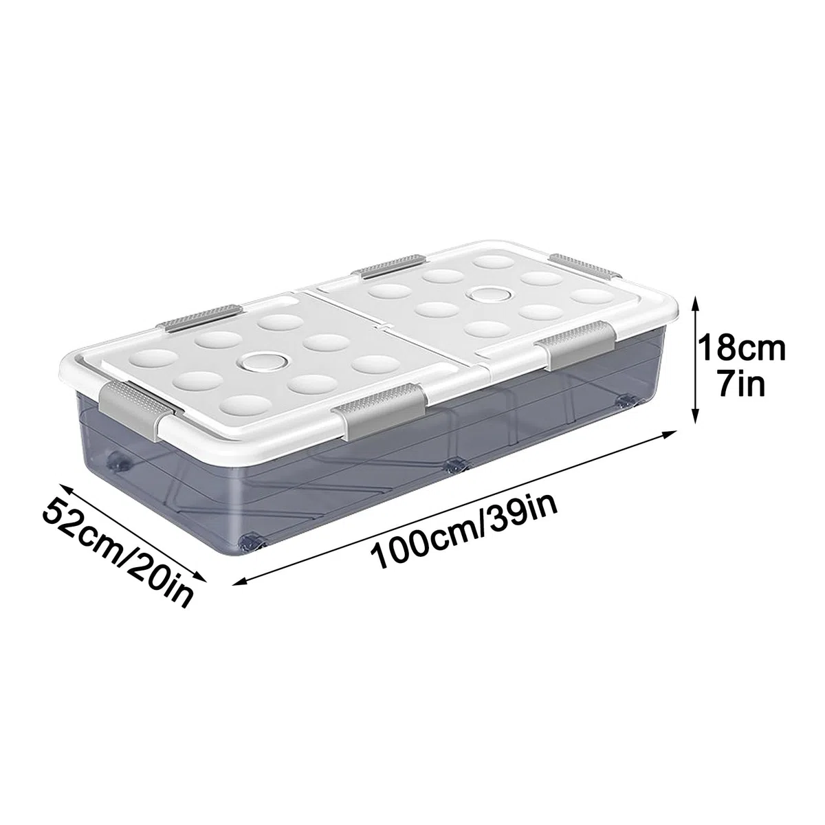 Unterbett Aufbewahrungsbox mit Rollen, Waschbare Aufbewahrung Unterm Bett, Beidseitig zu Öffnen, Kleidung, Decken, Spielzeug, Schuhe(Gray,100x52x18cm/39x20x7in)