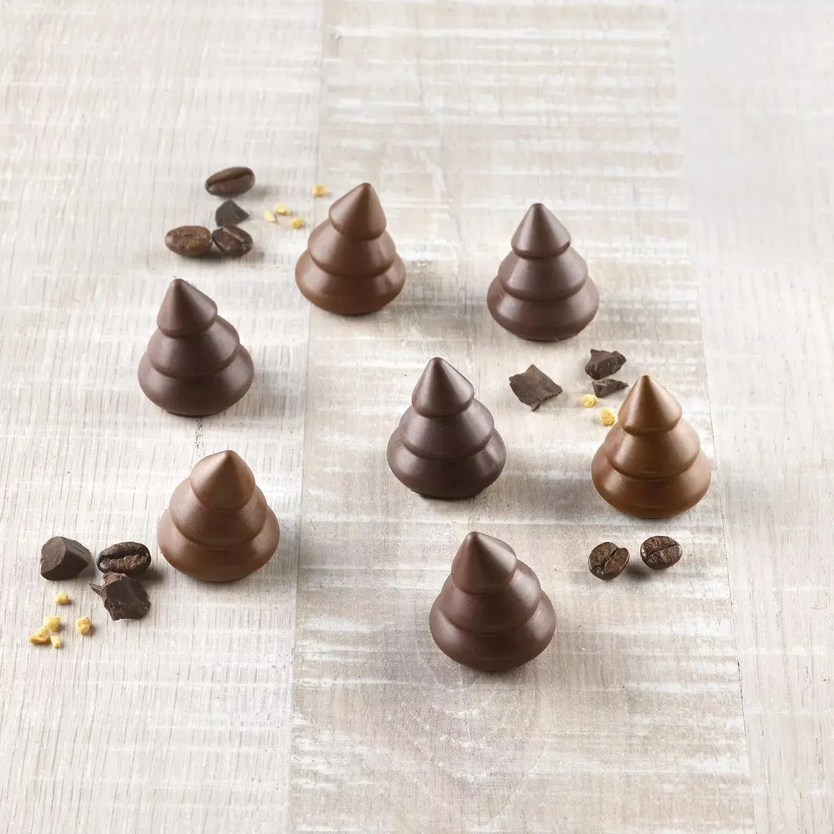 silikomart | Silikonform für Pralinen 3D TREE CHOC, Antihaft, 11 Pralinen, 4er-Set, Easy Choc, Ø 130 mm, h 172 mm, Volumen 96 ml, Made in Italy