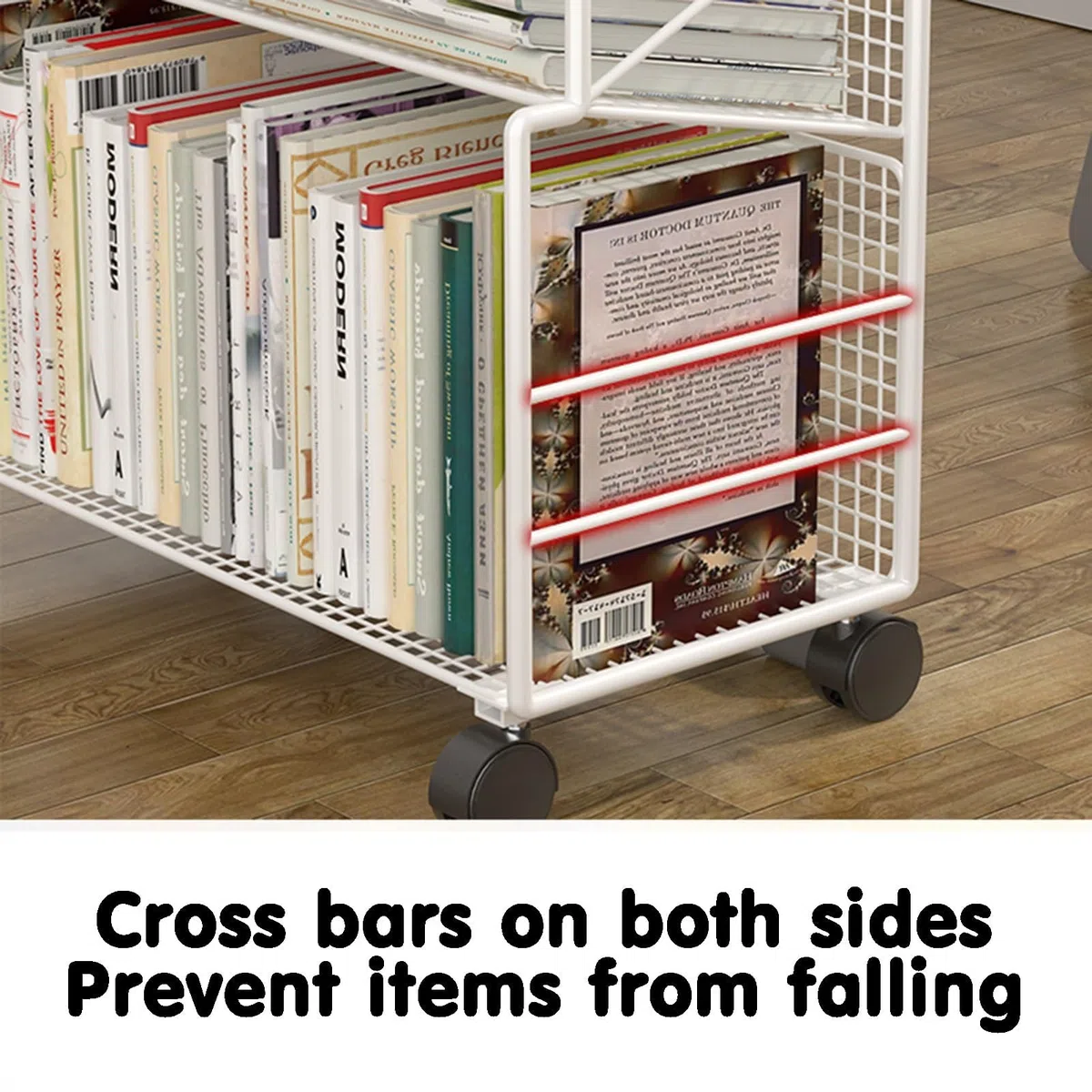 Bücherwagen, 4-stöckiges mobiles Bücherregal, rollender Allzweckwagen aus Metall, Robustes Eckregal, Zeitschriftenständer für Büro, Wohnheim, Klassenzimmer, Bibliothek, Wohnzimmer, Gold