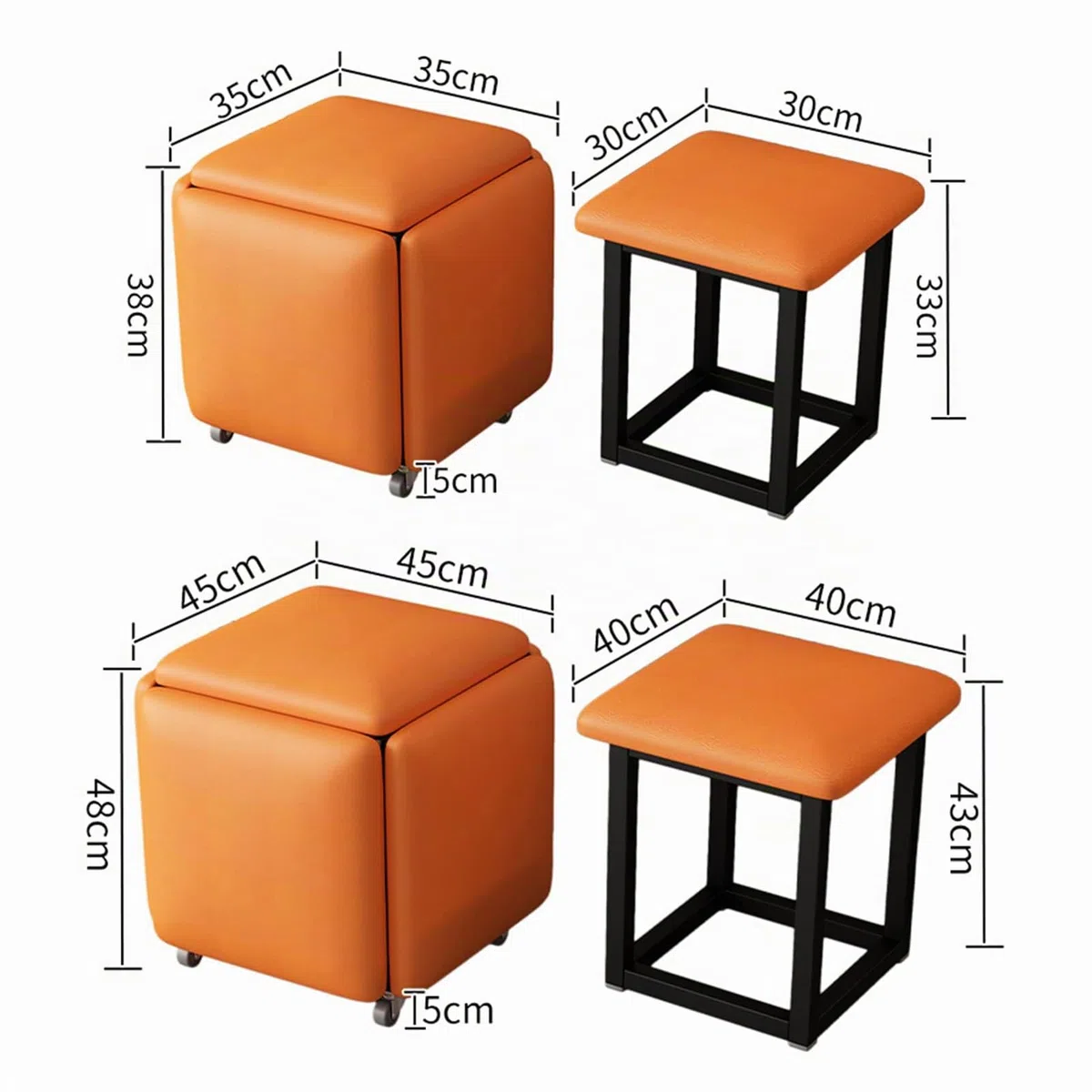5 in 1 Nesting Hocker mit Rädern - Fußstütze, Würfel, Sitz stapelbar für Schlafzimmer, Wohnheim, Wohnzimmer
