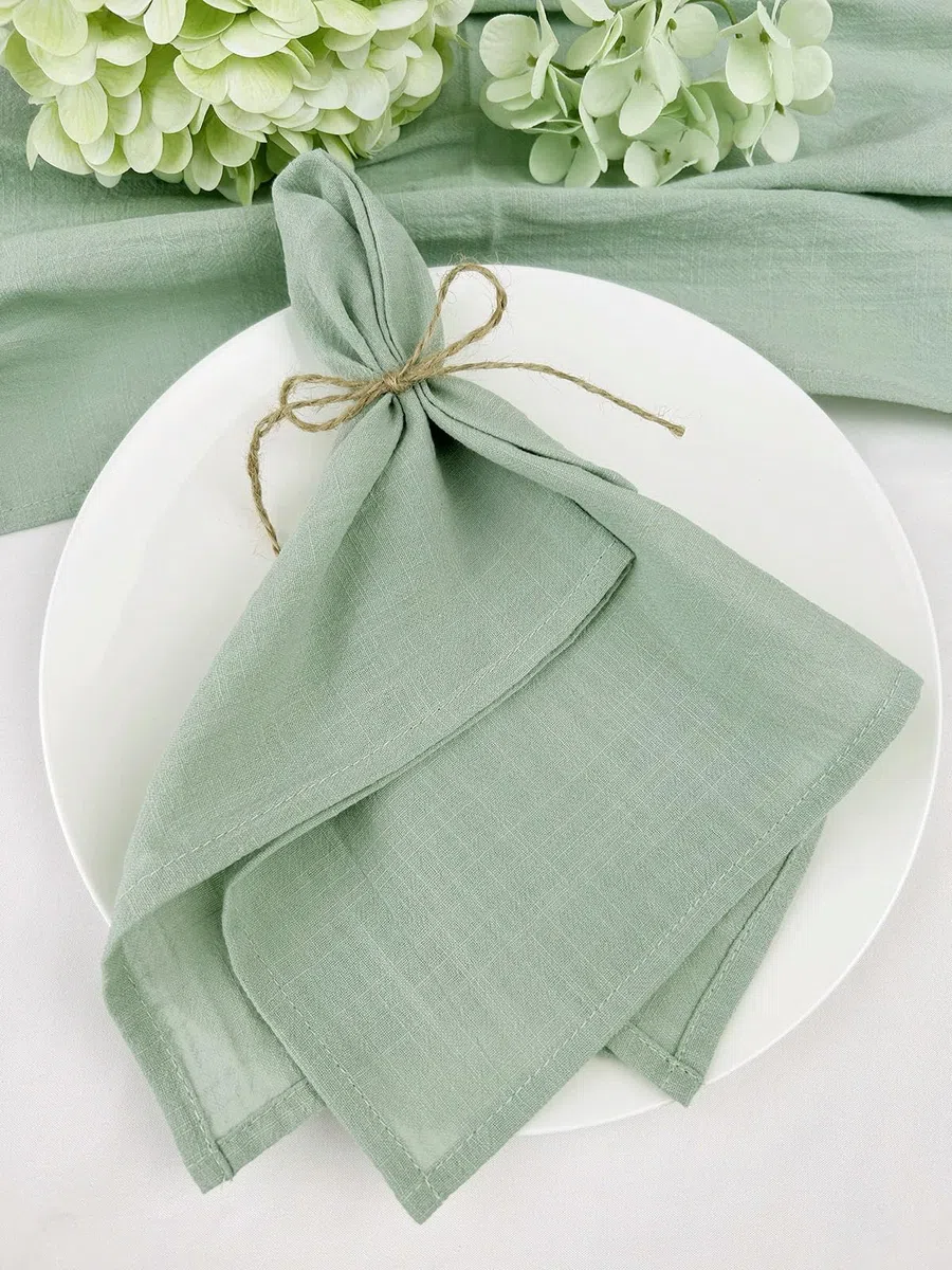 ANEIDA 6/12/24/48 Stück 40 * 40 cm 100% Leinen-Baumwoll-Servietten salbeigrüne Servietten aus Baumwoll-Leinen-Mischgewebe wiederverwendbar für Hochzeit Party Weihnachten Tischdekoration