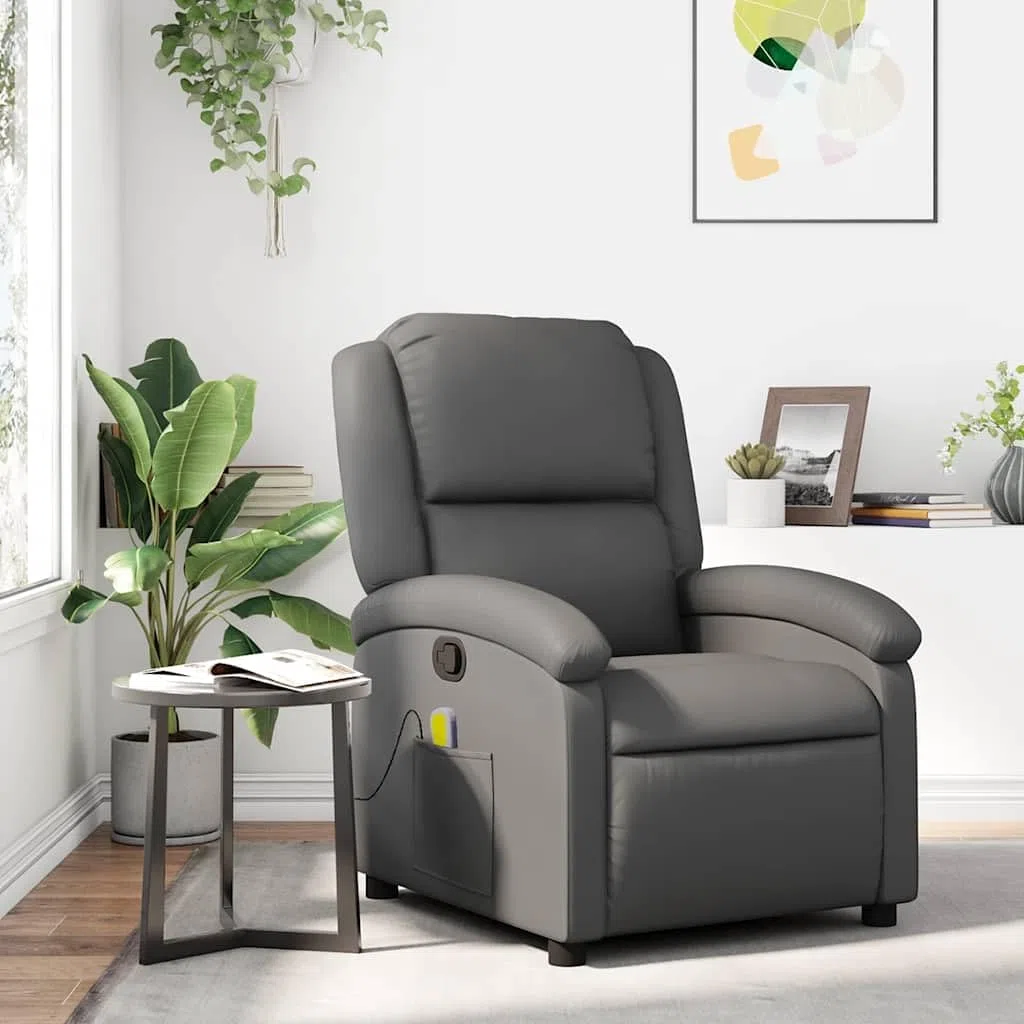 Massagesessel aus grauem Kunstleder mit Vibration