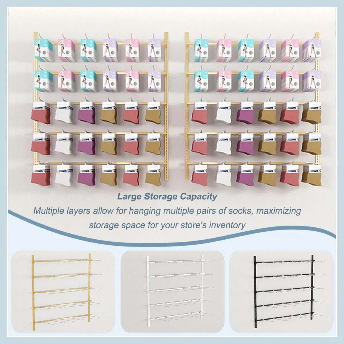 Lagerregal, Wandmontage Verkaufsregal, Gewerblich Bekleidungsgeschäft Dessous Präsentationsregal, Werkzeuge Spielzeug Hüte Halsketten Unterwäsche Shorts Sockenregal(Gold,150x150cm)