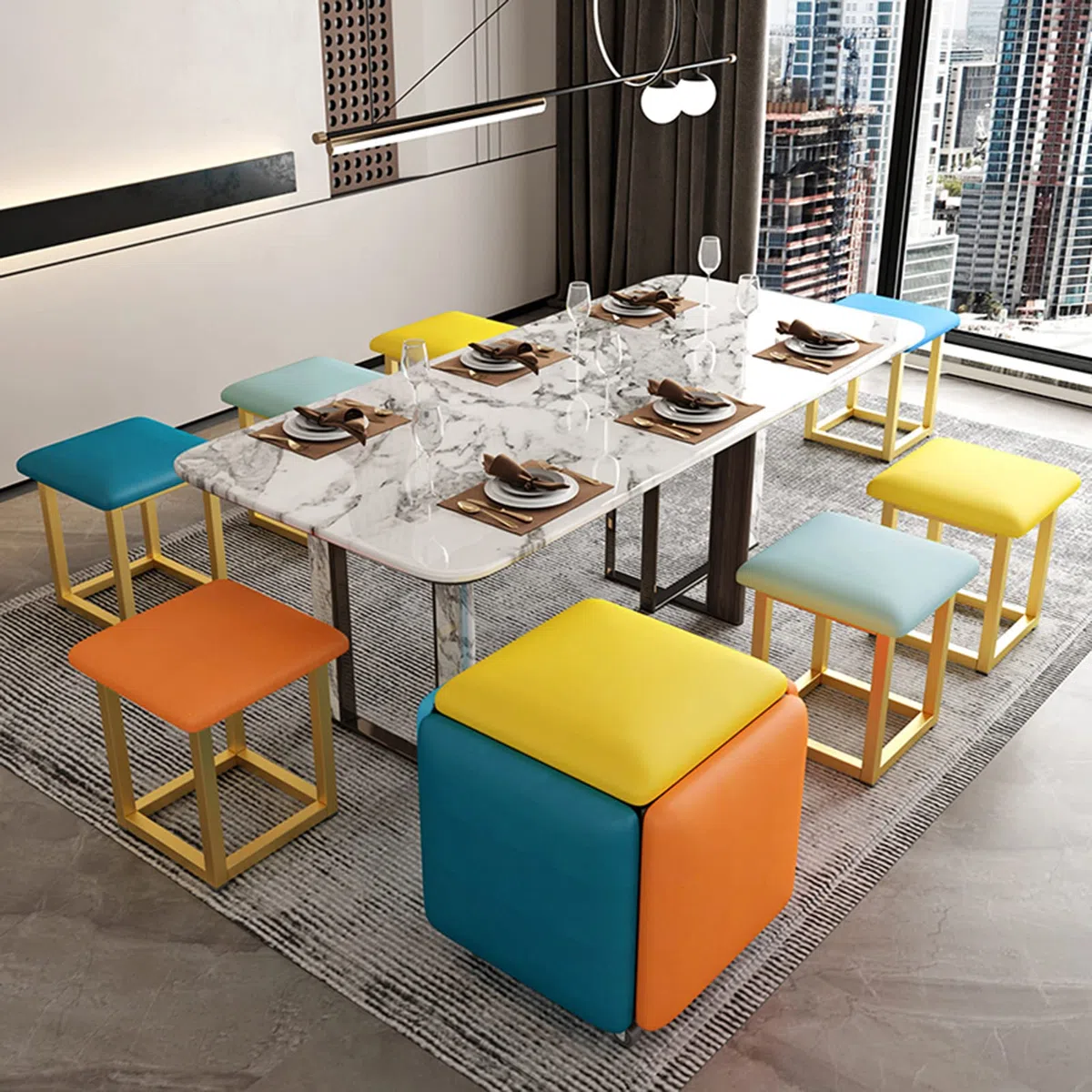5 in 1 Nesting Hocker mit Rädern - Fußstütze, Würfel, Sitz stapelbar für Schlafzimmer, Wohnheim, Wohnzimmer