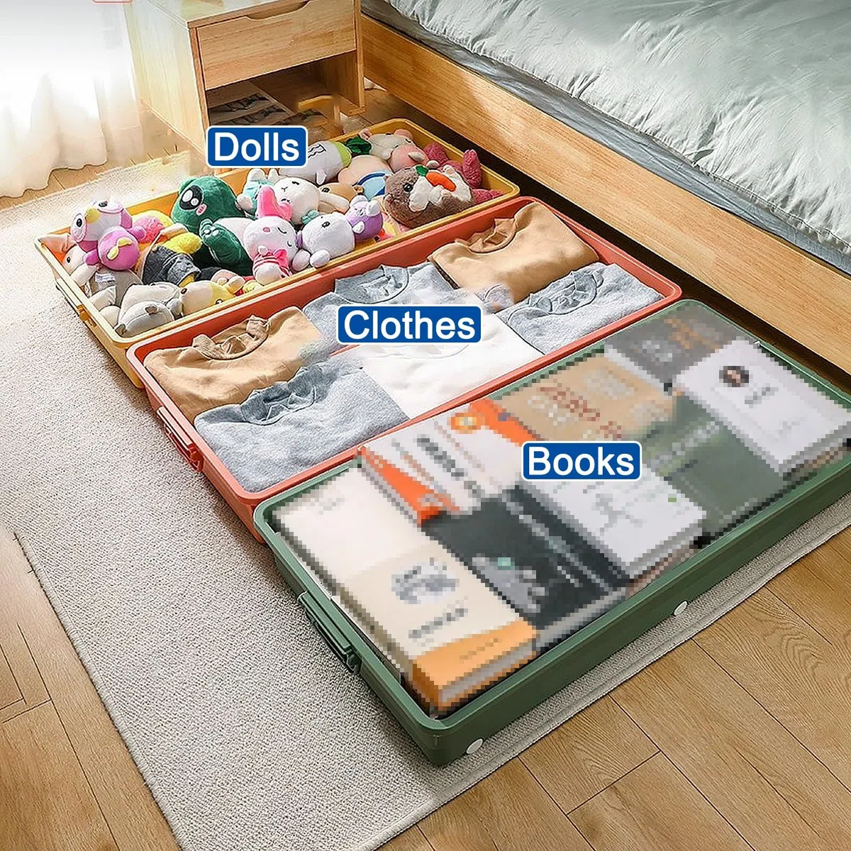 Unterbett Aufbewahrungsbox mit Rollen, Waschbare Aufbewahrung Unterm Bett, Beidseitig zu Öffnen, Kleidung, Decken, Spielzeug, Schuhe(Gray,100x52x18cm/39x20x7in)