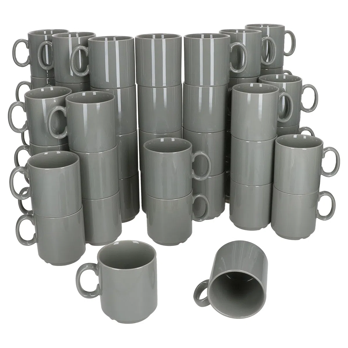 MamboCat Event 48er Set Kaffeebecher I 250 ml I graue Porzellan-Becher mit Henkel 48 Personen I stapelbare Tassen für Heißgetränke wie Tee, Kakao, Latte Macchiato & Co I schickes Kaffee-Geschirr