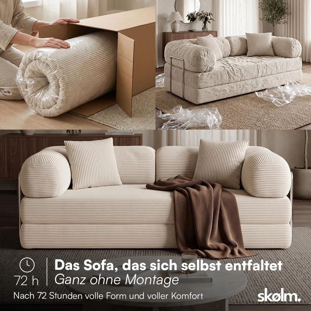 Kenning Schlafsofa 2-Sitzer, Sofa Cord Beige, hochwertig weicher Stoff