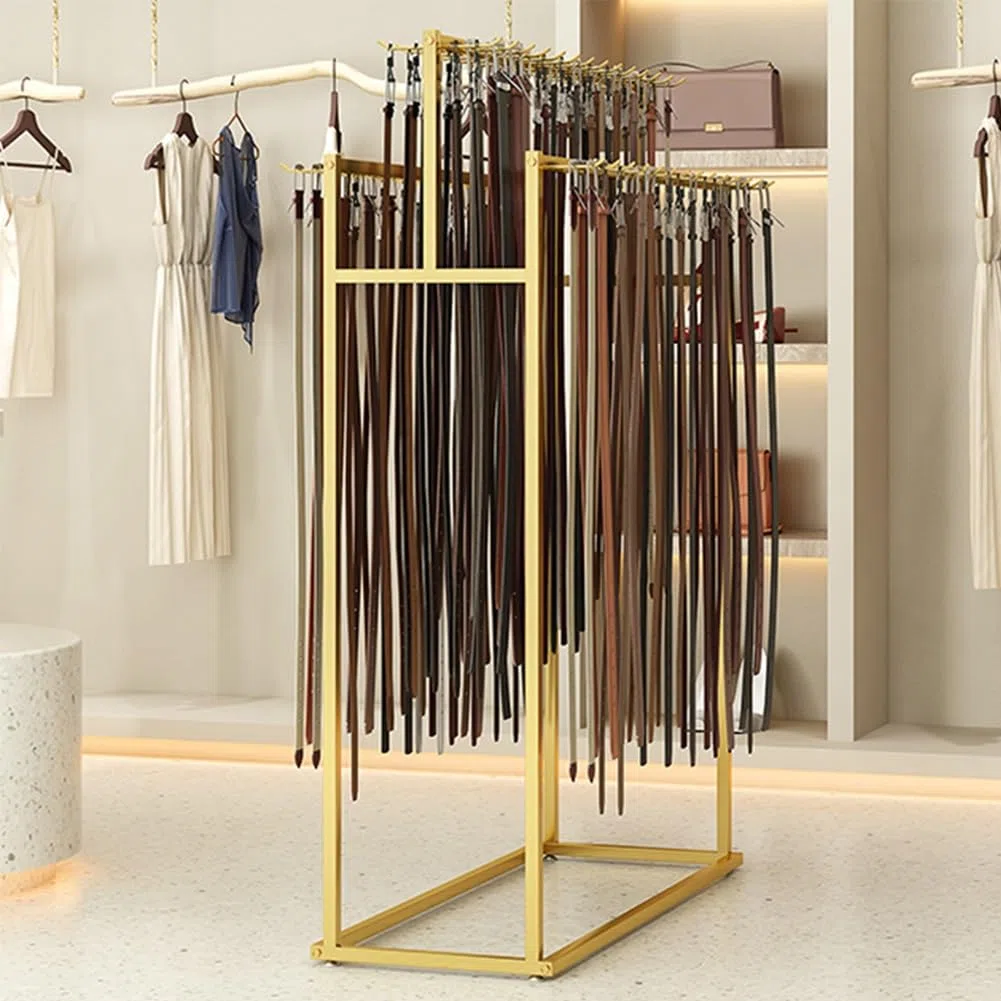 Goldener Metall-Gürtelständer – 150 cm Boden für Herrenschrank & Einzelhandel Bekleidungsgeschäft – stilvoller Zubehörhalter für einfache Sichtbarkeit