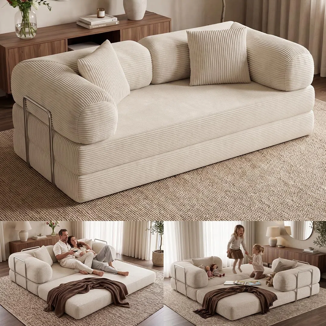 Kenning Schlafsofa 2-Sitzer, Sofa Cord Beige, hochwertig weicher Stoff