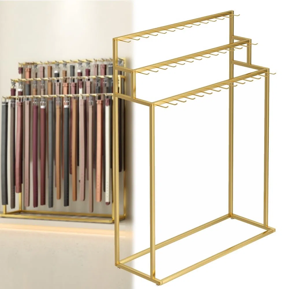 Goldener Metall-Gürtelständer – 150 cm Boden für Herrenschrank & Einzelhandel Bekleidungsgeschäft – stilvoller Zubehörhalter für einfache Sichtbarkeit