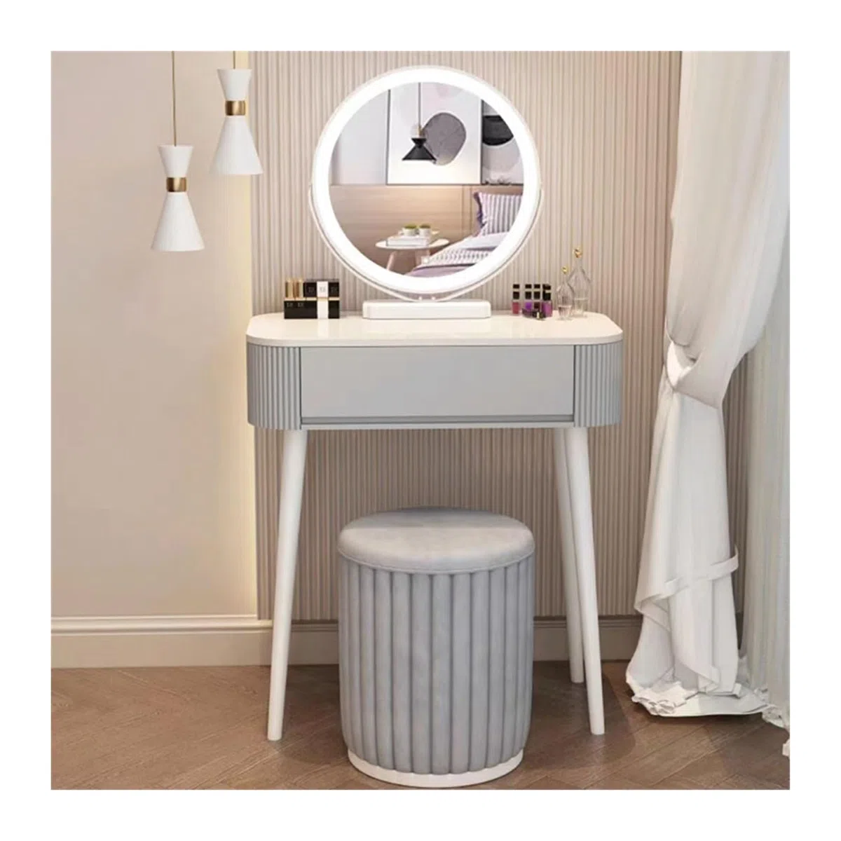 Schminktisch Schminktisch mit 1 Schublade und Samthocker Vanity Table Set