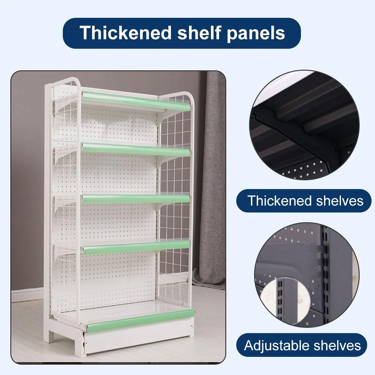 Generisch Verstellbares Gondelregal für Supermärkte, schwarzes Ladenorganizer-System mit Seitennetzen, großer Snackständer für effiziente Warenpräsentation (122 x 135 cm)