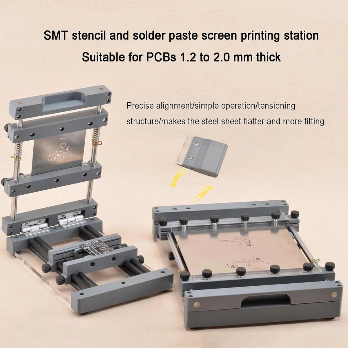 Lötpasten-drucktisch Aus Stahlgewebe, Manueller Leiterplatten-schablonendrucker Mit Rakel, Präziser Positionierung, 150x150mm/250x250mm, Für Serienproduktion Und DIY-projekte 250 * 250mm