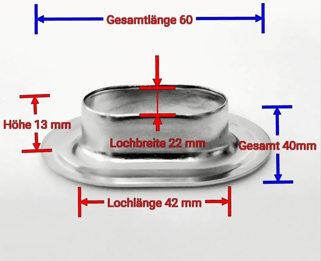 Profi Oval Ösen Set Einschlagstempel 42 x 22 mm + 100 Ovalösen Zink + Locheisen
