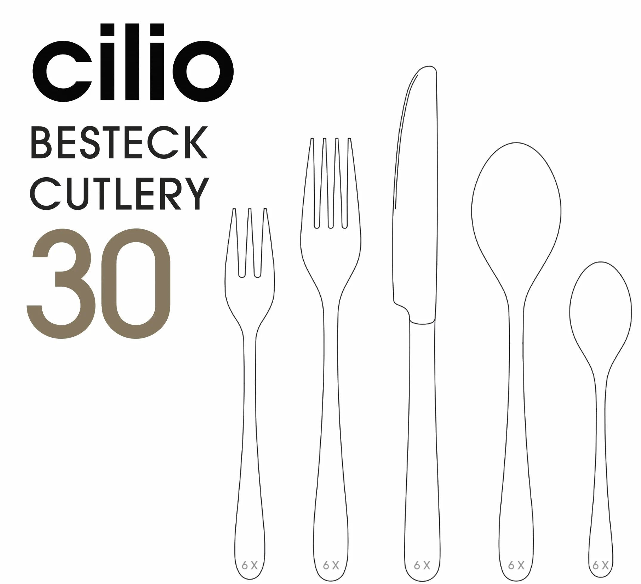 cilio Besteck-Set FIRENZE 30-teilig, Premium Edelstahl satiniert mit zeitlosem Design, abgerundete Griffe für erlesene Tafelkultur, inklusive Geschenkverpackung, ideale Geschenkidee