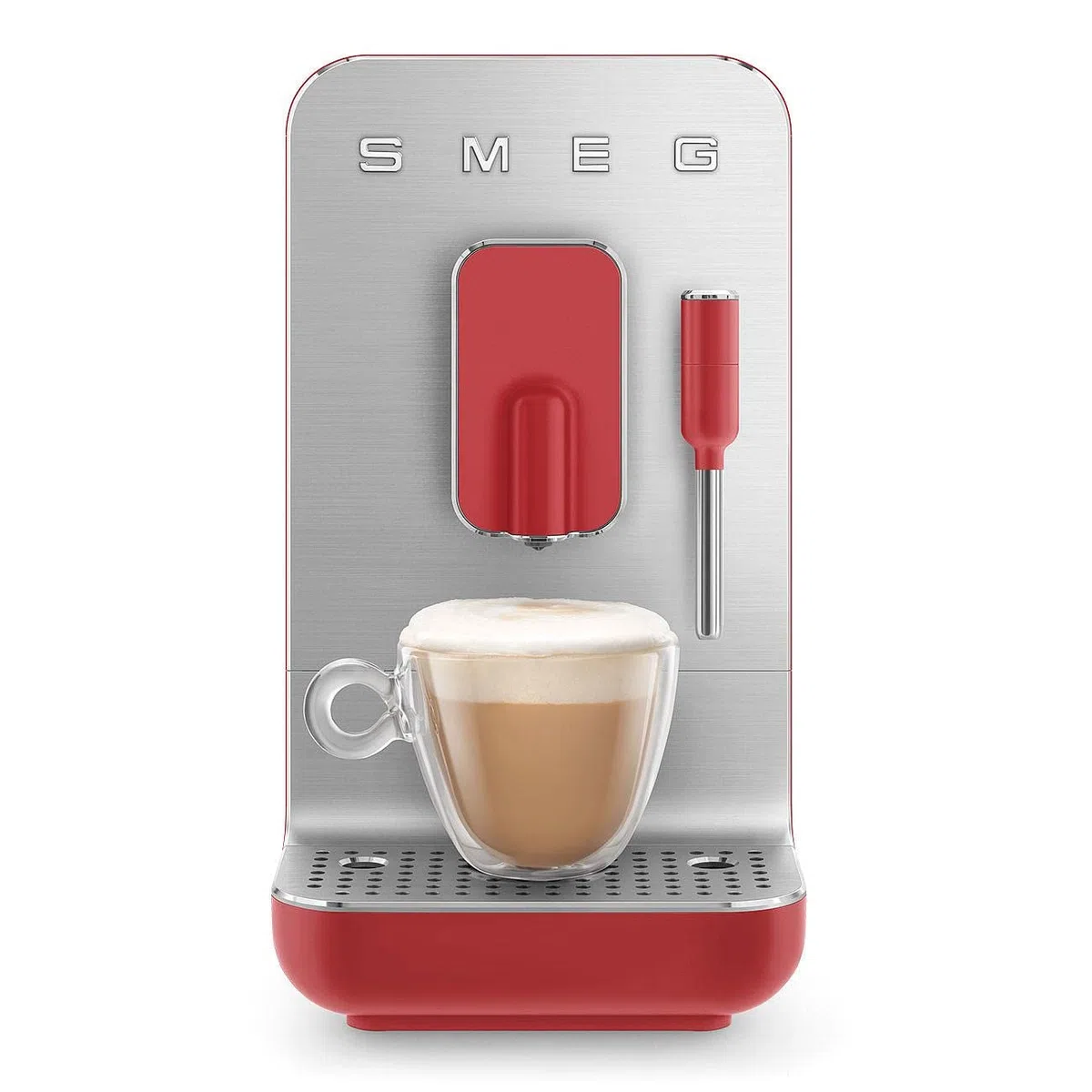 Smeg, Kaffeevollautomat mit Dampffunktion BCC02RDMEU, Dampfdüse, integriertes Mahlwerk, Thermoblocksystem, 1,4 l Tank, 19 Bar Pumpendruck, Kompaktmessungen, 1350W, Rot