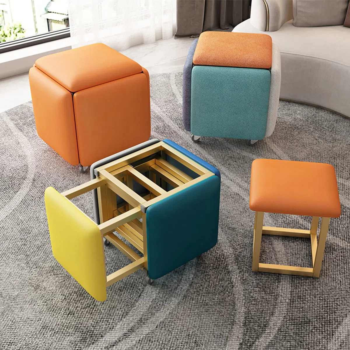 5 in 1 Nesting Hocker mit Rädern - Fußstütze, Würfel, Sitz stapelbar für Schlafzimmer, Wohnheim, Wohnzimmer