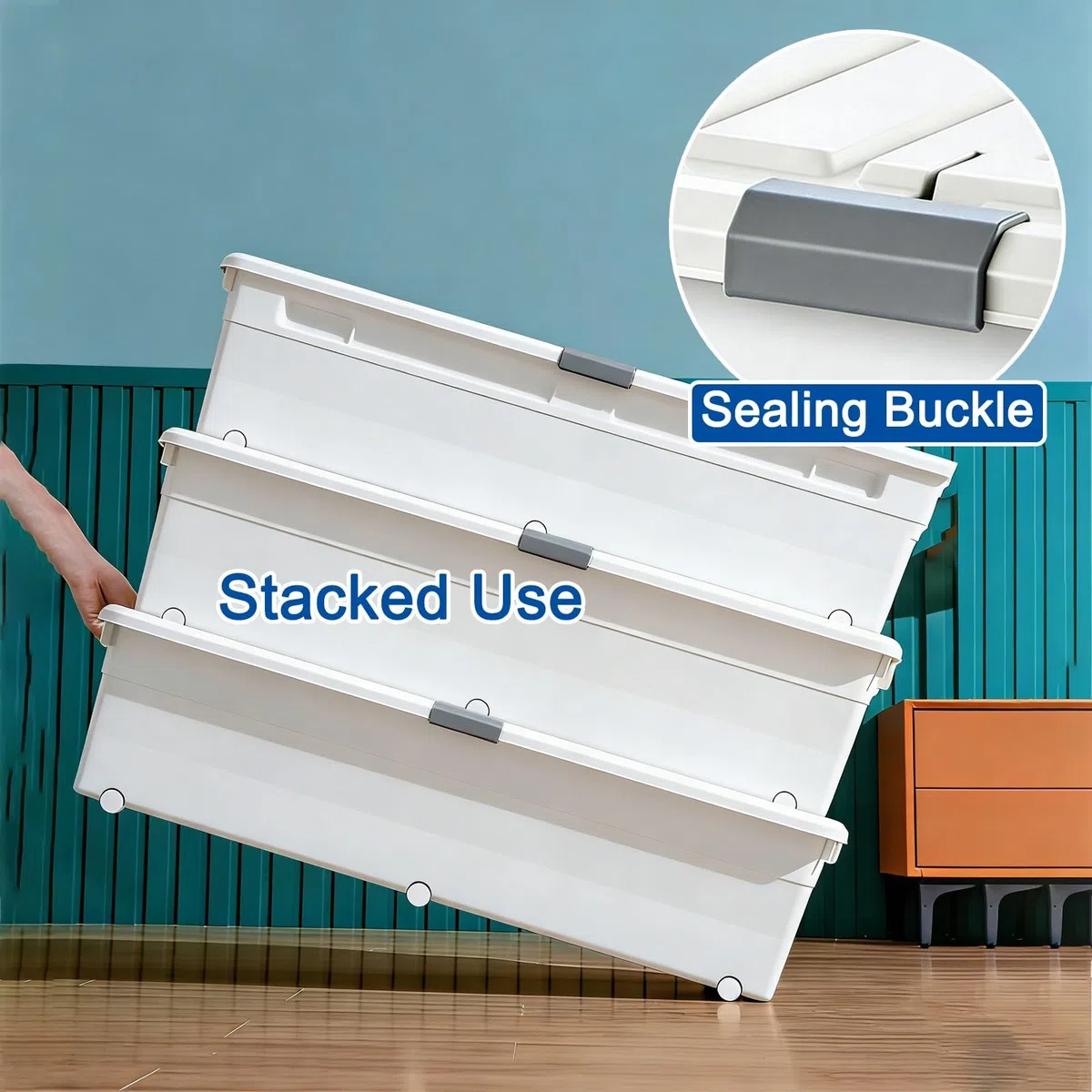 Unterbett Aufbewahrungsbox mit Rollen, Waschbare Aufbewahrung Unterm Bett, Beidseitig zu Öffnen, Kleidung, Decken, Spielzeug, Schuhe(Gray,100x52x18cm/39x20x7in)