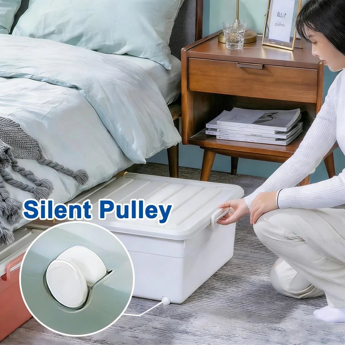 Unterbett Aufbewahrungsbox mit Rollen, Waschbare Aufbewahrung Unterm Bett, Beidseitig zu Öffnen, Kleidung, Decken, Spielzeug, Schuhe(Gray,100x52x18cm/39x20x7in)