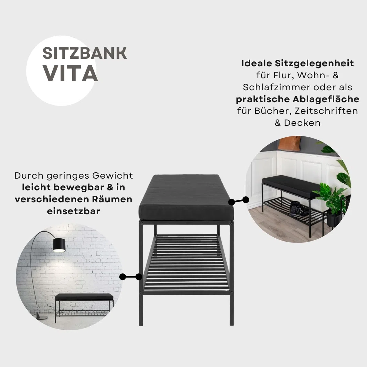 Dezain® Home - Sitzbank Vita aus Metall – Schwarz
