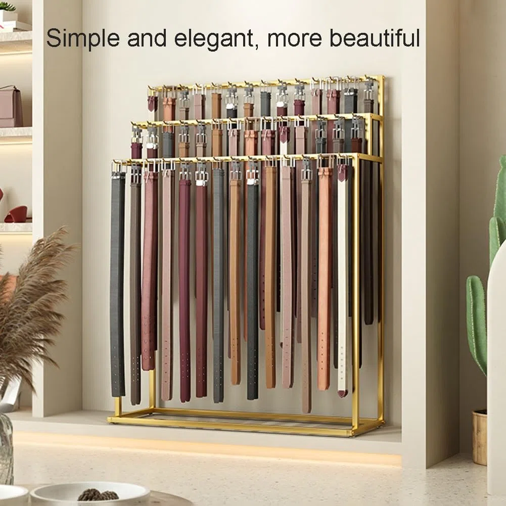 Goldener Metall-Gürtelständer – 150 cm Boden für Herrenschrank & Einzelhandel Bekleidungsgeschäft – stilvoller Zubehörhalter für einfache Sichtbarkeit